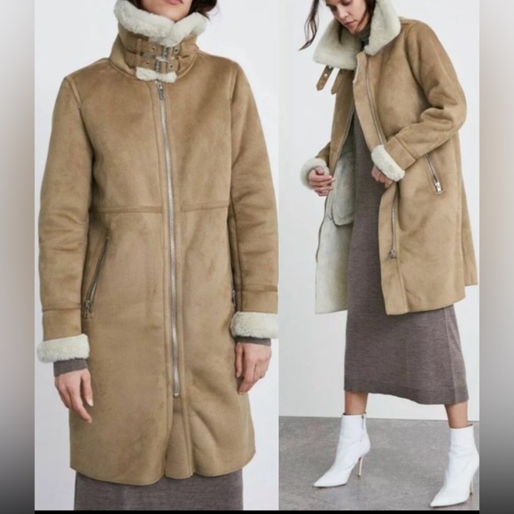 ❤️ ♥️ LAST size M ♥️ ❤️ NWT ZARA FAUX SUEDE LONG BIKER JACKET - Picture 1 of 14